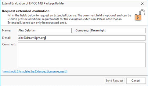 The Request Extended Evaluation form