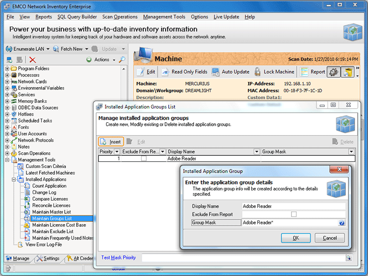 Installed Applications Groups List dialog
