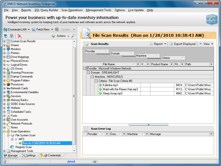 File System Scan results