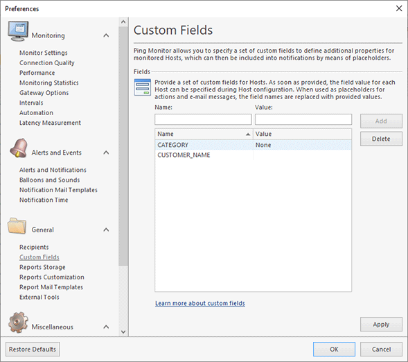 Providing custom fields