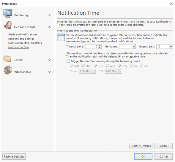Notification time settings