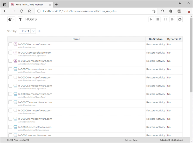 The Hosts page