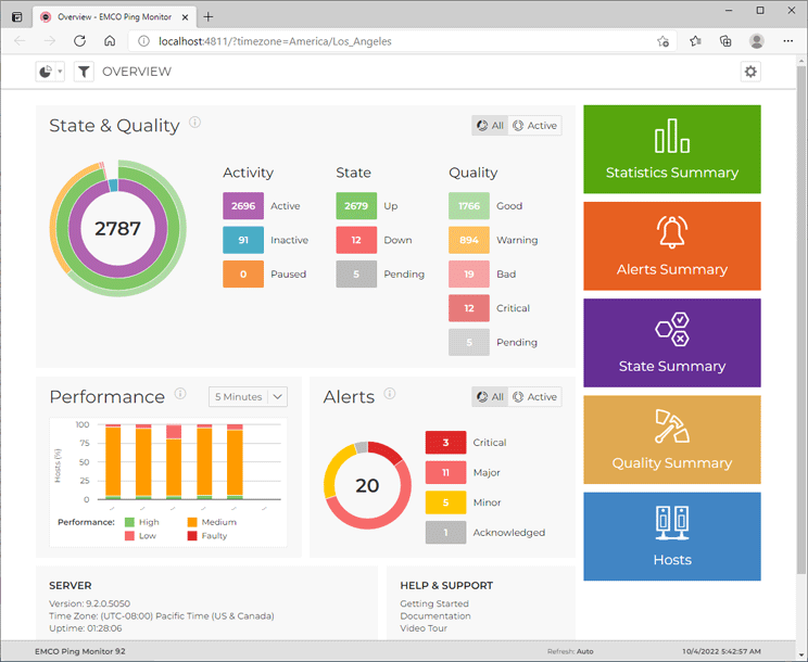 The web interface home page