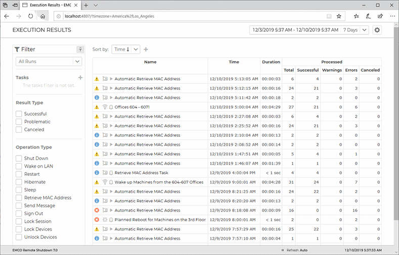 Web access to execution results